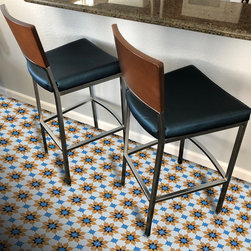Moroccan Mosaic & Tile house - Ahfir Handmade Cement Tile, Orange/Blue/Black, Set of 12 - Wall And Floor Tile