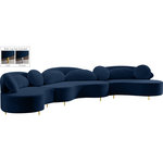 Meridian Furniture - Vivacious Velvet Upholstered 3-Piece Sectional, Navy - Give your sitting area a touch of Hollywood glam with this Vivacious velvet sectional. This boudoir-inspired sectional couch offers ample room for your favorite peeps to hand out and relax. Its soft navy velvet upholstery adds to its elegant demeanor, and it comes with both gold and chrome legs, so you can put a custom spin on your new sectional. Pillows are included for even more bliss-inducing comfort.