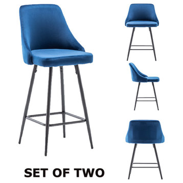 Upholstered Dining Back Stool Bar Chairs, Set of 2 Velvet Blue