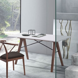 Satomi White + Walnut Modern Desk - Desks And Hutches