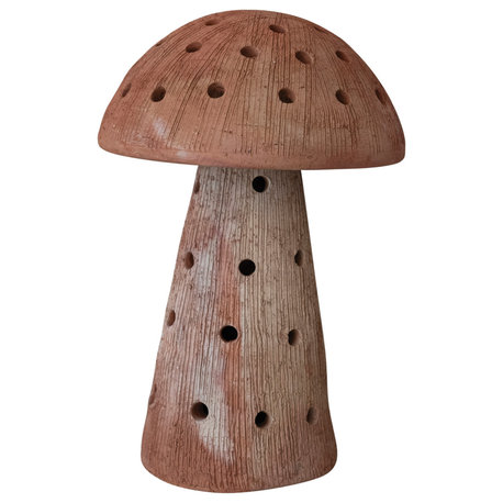 Handmade Vintage Reproduction Terra-cotta Mushroom Shaped Candle Holder, Natural, Large