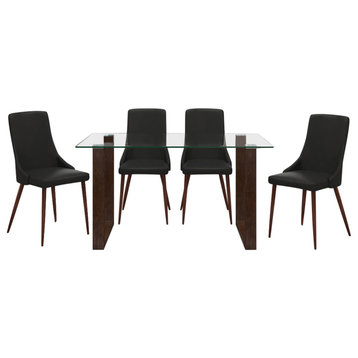 5-Piece Dining Set, Walnut Table With Black Chair
