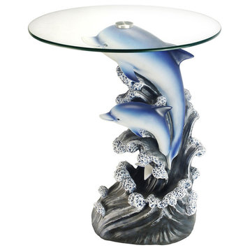 24" Glass Top Dolphin End Table