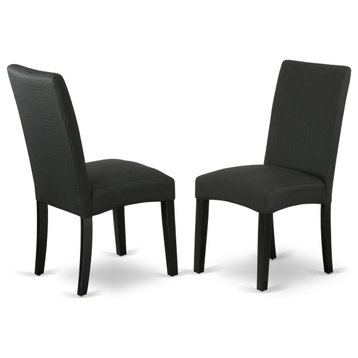 Set of 2 Parson Chair With Black Finish Leg, Linen Fabric, Black