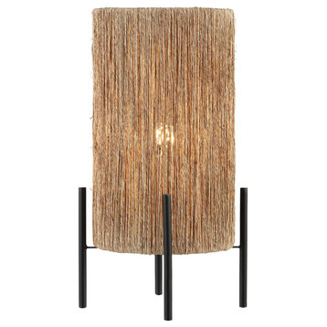 Kai 16.5" Coastal Minimalist Rattan LED Table Lamp, Brown