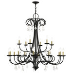 Livex Lighting - Daphne 18-Light Black XL Chandelier, Antique Brass Accents and Clear Crystals - Teardrop crystals add beauty and sophistication to the traditional styling of the Daphne collection. The subtle sparkle delivers bling in an understated way, nicely complementing whatever room d�cor you may have.