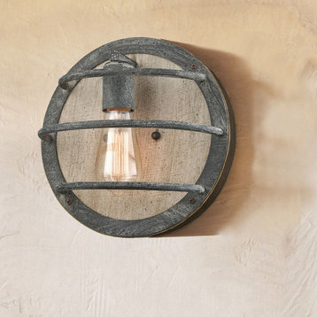 Rustic Wood Wall Sconce Oak with Mock-Mold Finish, Blue