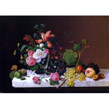 Severin Roesen Fruit and Flowers on a Marble Table Ledge Wall Decal