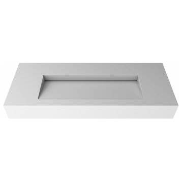 Pyramid Solid Surface Wall Mounted Ramp Basin Sink, White, 48", No Faucet Hole