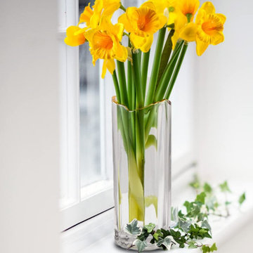 Serene Spaces Living Waves Gold Rim Faceted Glass Vase, In 2 Sizes, Small