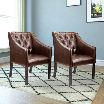 CorLiving Antonio Accent Club Chair in Brown Bonded Leather, Set of 2