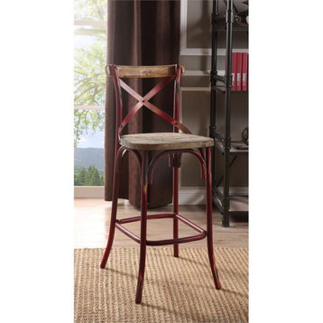 ACME Zaire Armless Bar Stool with Wooden Seat in Antique Red and Antique Oak