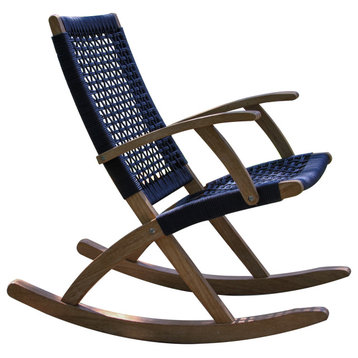 Eucalyptus and Rope Rocking Chair, Blue Rope