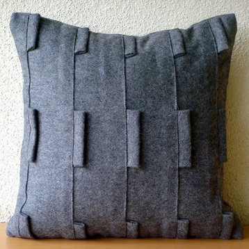 Gray Pintucks And Loop 16"x16" Felt Pillowcase, Gray Sophistication