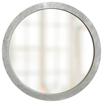 Round Metal Wall Mirror Silver Leaf Finish 32" X 32" X 2"