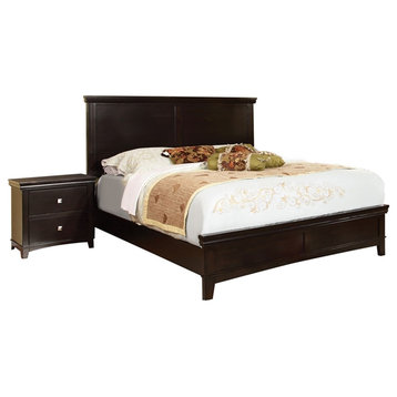 FOA Brighton 2pc Espresso Solid Wood Bedroom Set - Full + Nightstand