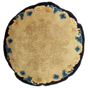 Antique Chinese Round Rug, Pouf 1'11''x1'11''
