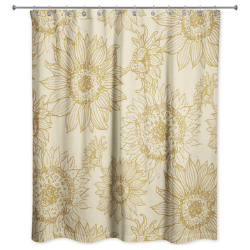 Large Sunflower Head Gold and Yellow 71 x 74 Shower Curtain
