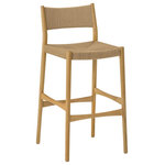 Armen Living - Erie, Woven Paper Cord and Oak Wood, Counter Stool, 26", Single - Meet the Erie Natural Woven Paper Cord and Wood Bar or Counter Height Stool, a contemporary masterpiece designed to elevate your indoor dining and entertainment spaces. These versatile barstools effortlessly combine modern aesthetics with functional comfort, making them an ideal addition to your dining room or kitchen. Crafted with thorough attention to detail, these counter height stools boast a Danish-inspired design and mid-century modern influence. The Natural woven paper cord seat, carefully woven for both style and durability, adds a touch of sophistication to the warm, wood frame. Whether you're creating a cozy bar area or enhancing your dining space, these stools are a statement piece that seamlessly integrates into a contemporary setting. Perfect for both bar and counter heights, these stool chairs provide versatile seating options, ensuring they adapt to your specific needs. The ergonomic design guarantees comfort during extended use, making them an excellent choice for entertaining guests or casual family meals. Elevate your indoor spaces with the Erie Natural Woven Paper Cord and Wood Bar or Counter Height Stool. Whether you're furnishing a modern dining room or creating a stylish bar area, these contemporary counter stools effortlessly blend form and function, ensuring a refined and inviting atmosphere. Immerse yourself in the sophistication of Danish design and mid-century modern aesthetics with these exceptional bar and counter height stools. The Eerie barstool is available in 26-inch and 30-inch seat heights in either black solid rubberwood or natural solid oak construction.
