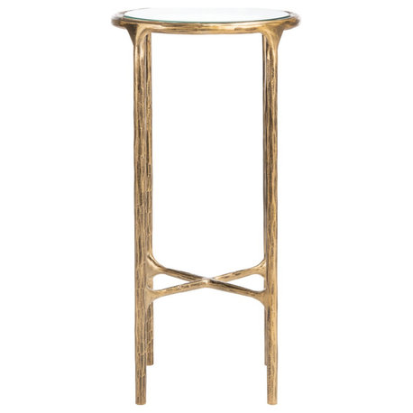 Safavieh Couture Jessa Forged Metal Tall Round End Table, Brass