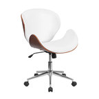 Flash Furniture Mid-Back Walnut Wood Swivel Conference Chair, White Leather