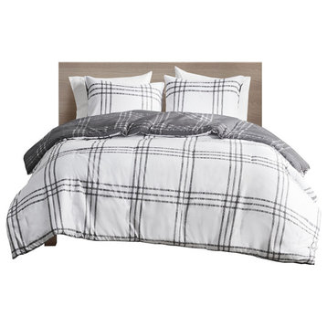 Intelligent Design Pike Plaid Reversible Comforter Set, White/Gray