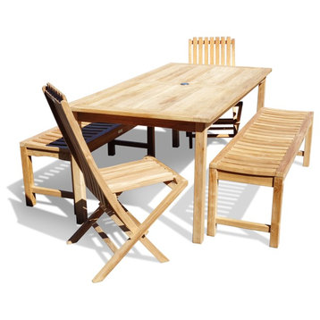 71x35" Table with 2 Benches and 2 Folding Chairs, Grade A Teak