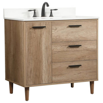 Elegant Decor Baldwin 36" Single Bathroom Vanity with Backsplash in Natural Oak