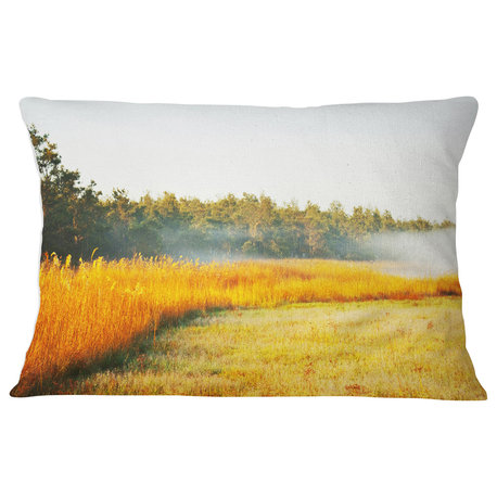 Amazing Yellow Mountain Meadow Landscape Printed Throw Pillow, 12"x20"