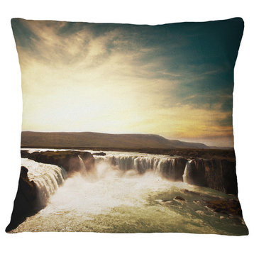 Dramatic Iceland Waterfalls Seashore Throw Pillow, 16"x16"