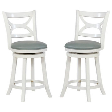 Home Square 2 Piece Swivel Wood Counter Stool Set with PU Seat in Cream