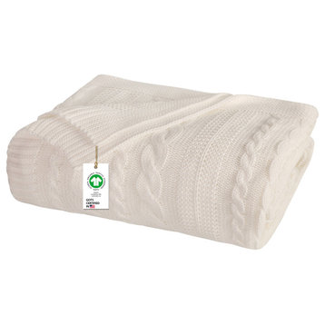 Delara GOTS Certified Organic Cotton Throw Blanket 50x70 inches, Ivory