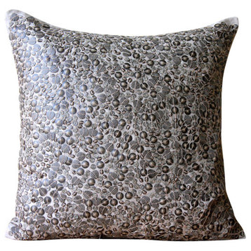 3D Sequins Leaf Brown Pillow Shams, Art Silk 24"x24" Pillow Shams, Leafing Out