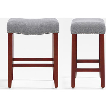 WestinTrends 2PC 24" Upholstered Saddle Seat Counter Height Stool Set, Bar Stool, Cherry/Gray