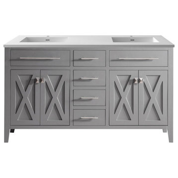 Wimbledon, 60, Gray Cabinet With Matte White Viva Stone Solid Surface Countertop