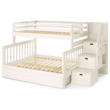 My Bed Now Acadia Twin-over-Full 2-Drawer Wood Bunk Bed w/ Staircase in Cream