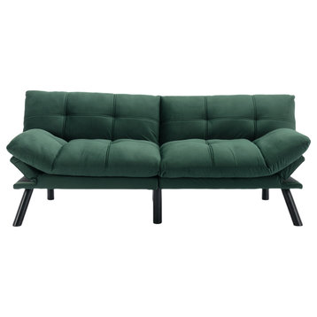 TATEUS Velvet Sofa Couch Bed with Armrests for Living Room and Bedroom, Emerald