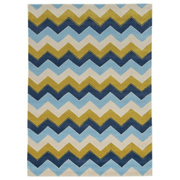 Linon Trio Zag Hand Tufted Polyester 5'x7' Rug in Blue