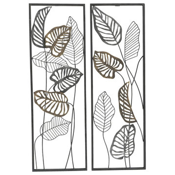 Modernist Leaf Wall Sculpture Panels, Set of 2