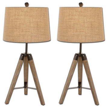 Weathered Wood Tripod Table Lamps, Set of 2