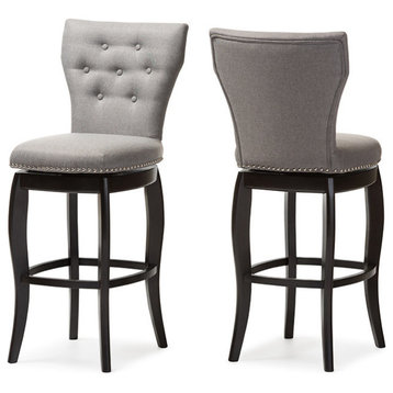Leonice Fabric Upholstered Button-Tufted Swivel Bar Stools, Gray, Set of 2, 29"