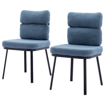 Metal Solid Back Boucle Dining Chairs,Side Chair for Dining Room(Set of 2), Blue