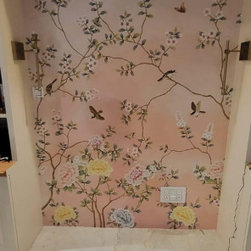 Blossom, Peach Chinoiserie Wallpaper, Customised - Wallpaper