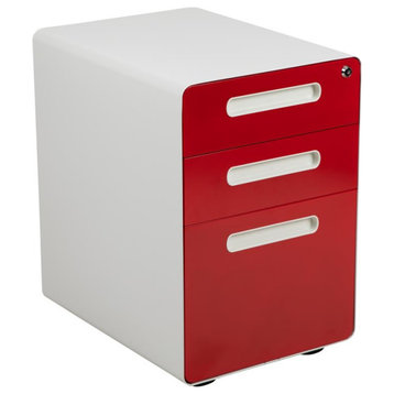 Flash Furniture Wren Drawer File Cabinet-White/Red HZ-AP535-02-RED-WH-GG