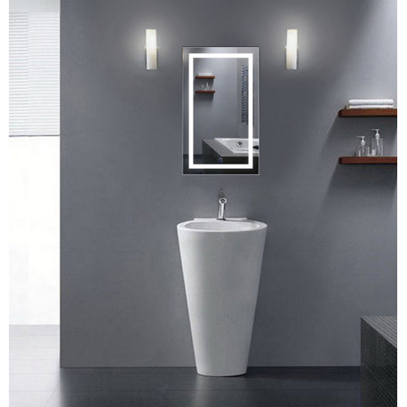 LED Lighted Bathroom Mirror With Defogger and Dimmer, 18"x30"