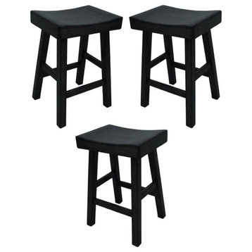 Home Square 25" Counter Stool in Antique Black Finish - Set of 3