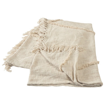 Bohemian Basics Decorative Diamond Tufted Cotton Throw Blanket, Birch/Cream