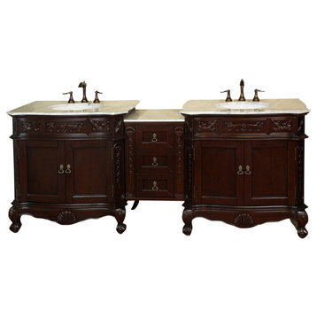 Ashby White Double Vanity, Walnut With Marble Vanity Top, Cream