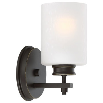 Kira Home Phoebe 8" Wall Sconce/ Light, Frosted Seeded Glass Shade, Oil-Rubbed