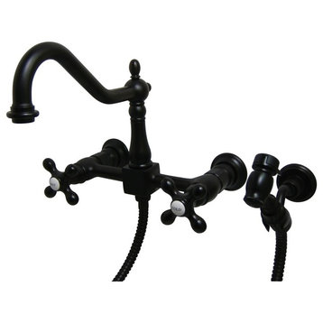 8" Center Wall Mount Kitchen Faucet With Wall Mounted Side Sprayer KS1245AXBS